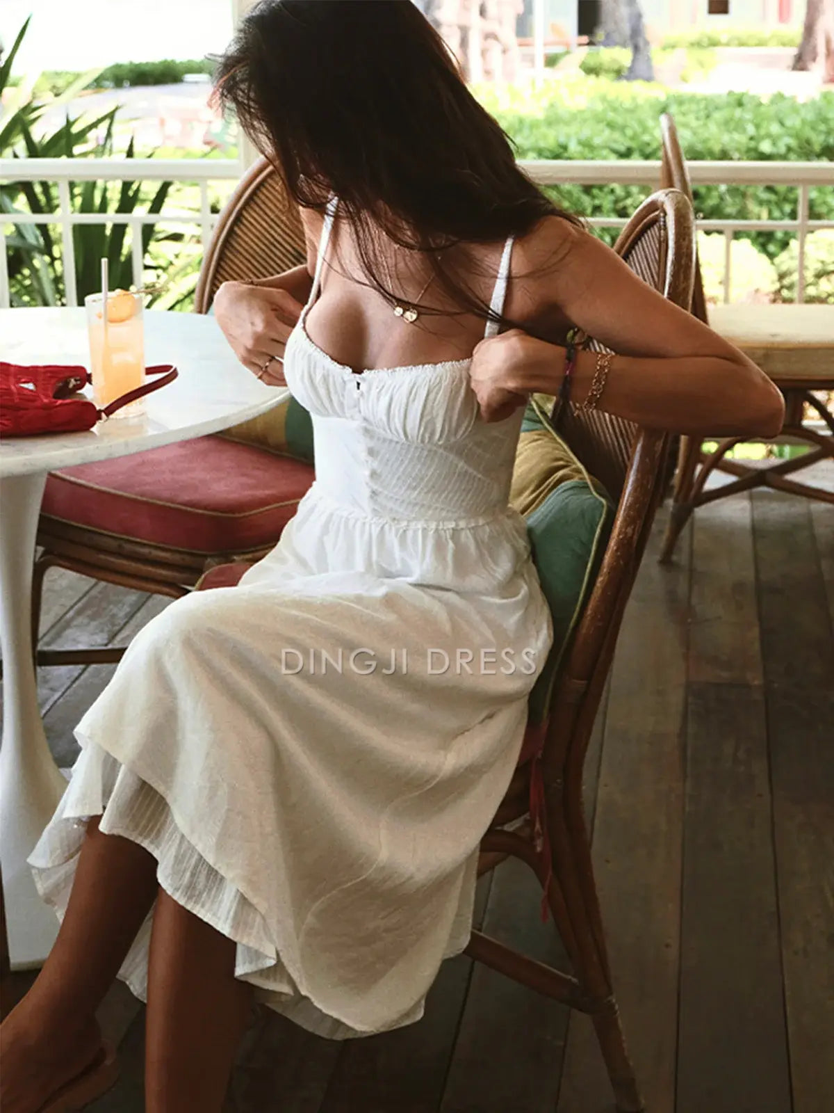 DingJiDress Party Dress Fashion A Line Low cut Spaghetti Strap Ruffle Hem Plain Hot Sale Prom Dress