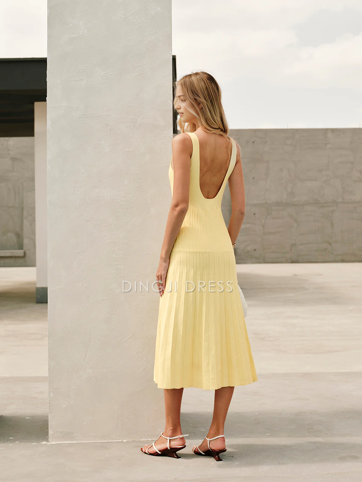 DingJiDress Party Dress Fashion A Line Square Neck Sleeveless Pleated Backless Elegant Simple Hot Sale Prom Dress