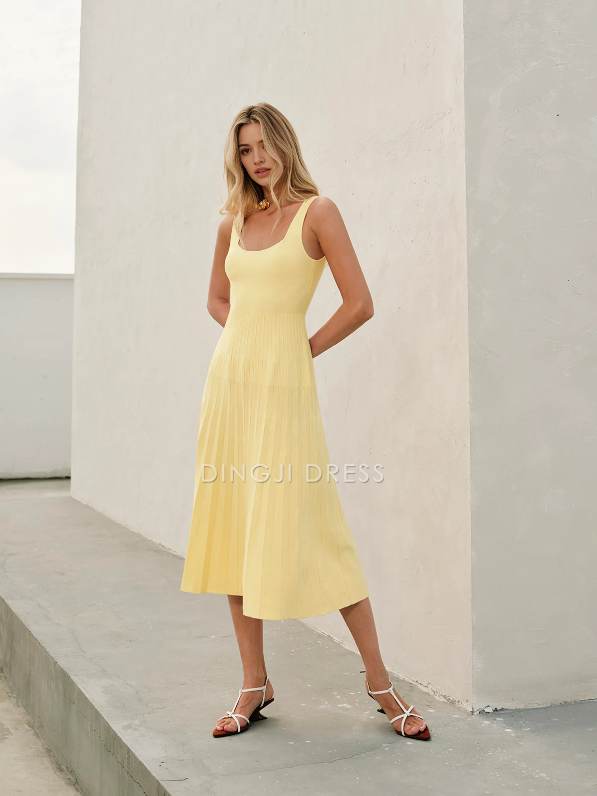 DingJiDress Party Dress Fashion A Line Square Neck Sleeveless Pleated Backless Elegant Simple Hot Sale Prom Dress