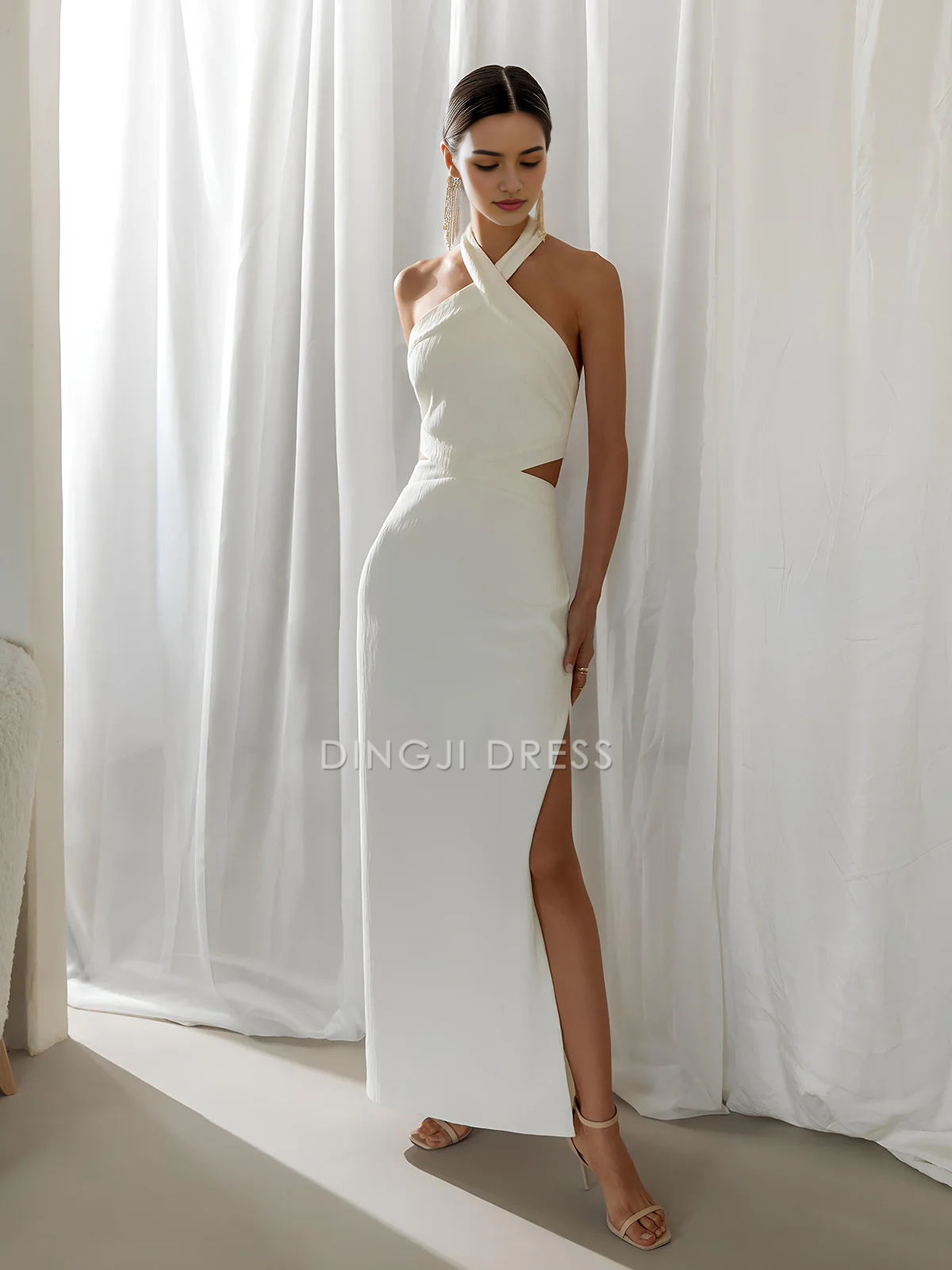 DingJiDress Party Dress Fashion Sheath Halter Crisscross Cutout Split Backless Sexy Long Dress Hot Sale Prom Dress