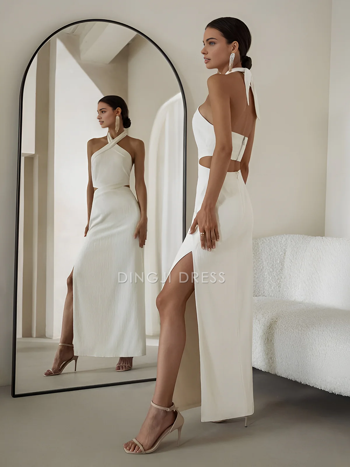 DingJiDress Party Dress Fashion Sheath Halter Crisscross Cutout Split Backless Sexy Long Dress Hot Sale Prom Dress