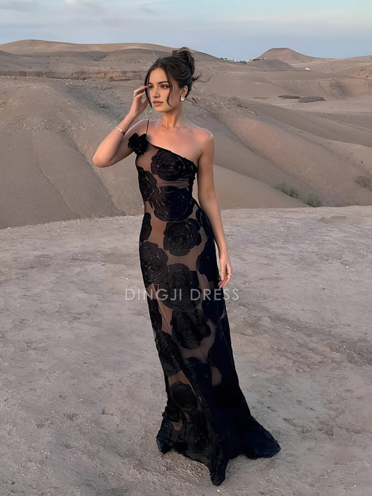 DingJiDress Party Dress Mermaid One-Shoulder Jacquard Floral Asymmetrical Charming Long Dress Hot Sale Prom Dress