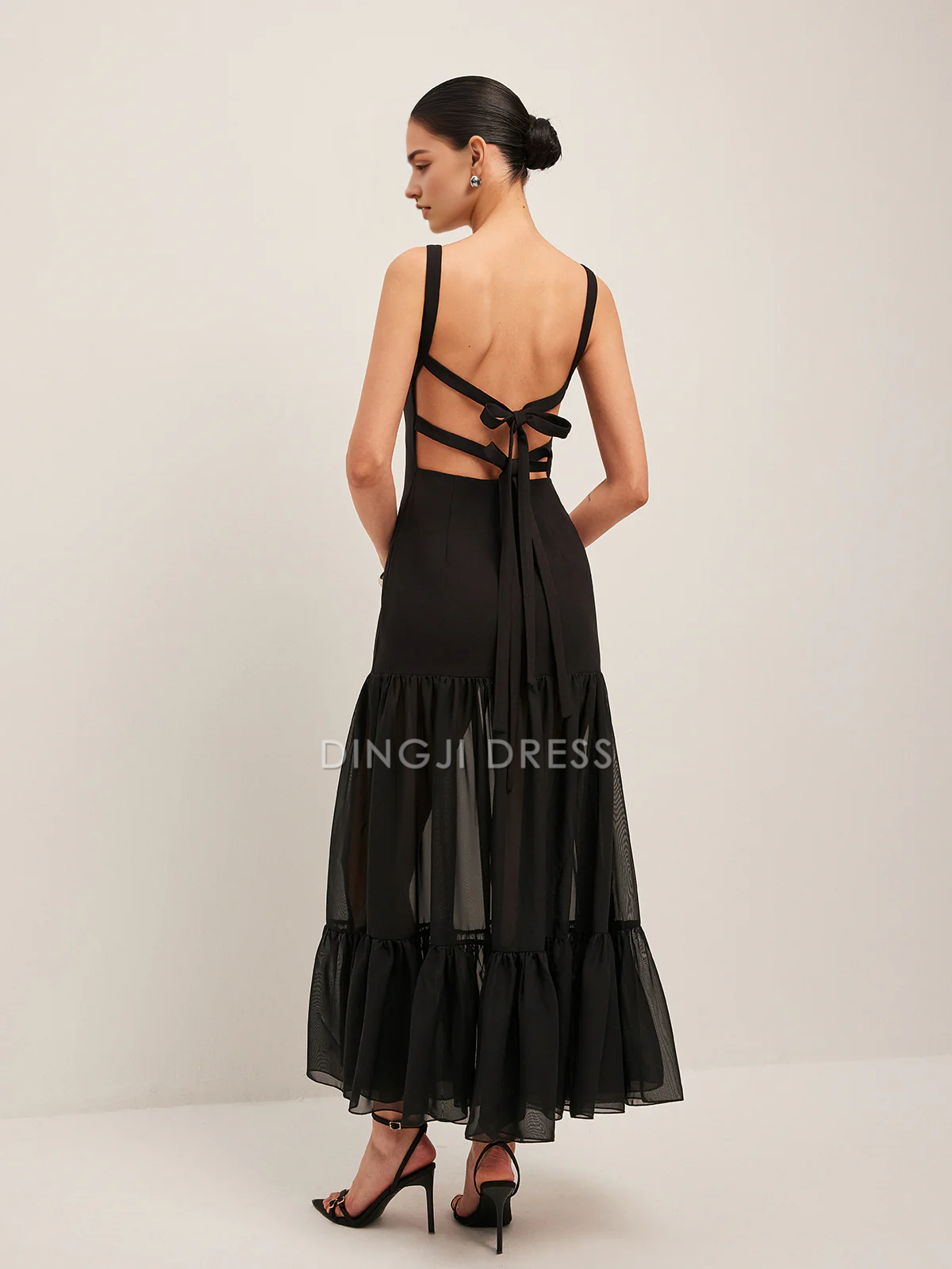 DingJiDress Party Dress Sheath Boat Neck Sleeveless Sheer Panel Back-Tie Backless Ruffled Hem Fashion Dress Hot Sale Prom Dress
