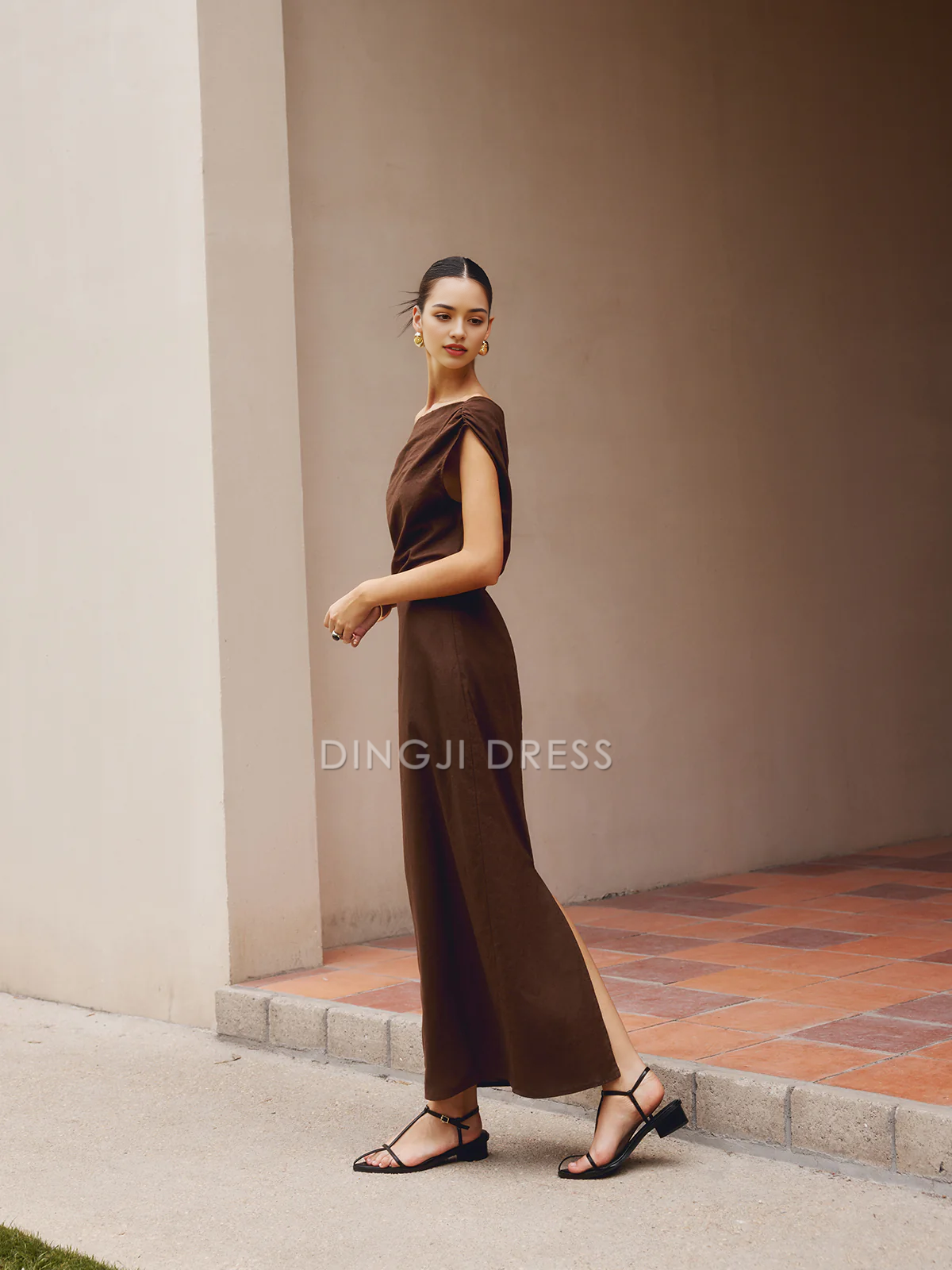 DingJiDress Party Dress Sheath/Column Asymmetrical Neck Sleeveless Pleated Elegant Dress Hot Sale Prom Dress