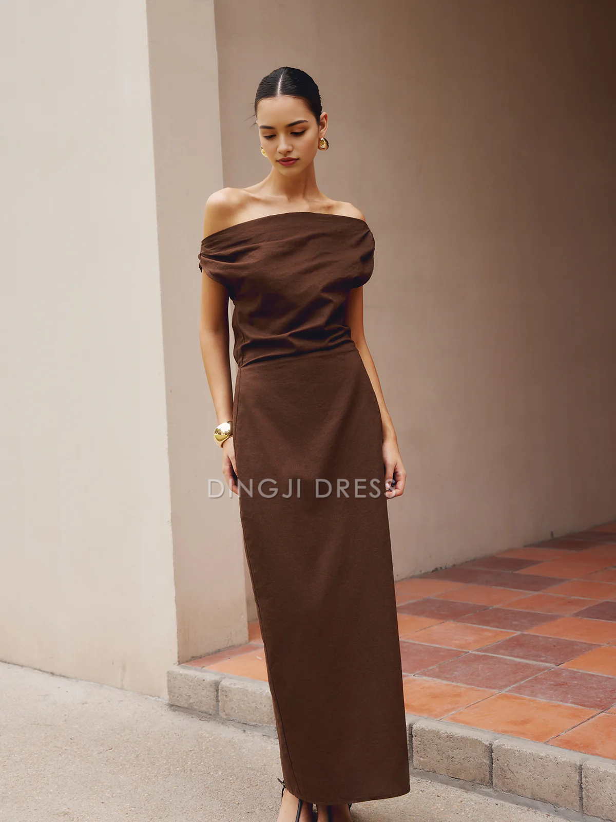 DingJiDress Party Dress Sheath/Column Asymmetrical Neck Sleeveless Pleated Elegant Dress Hot Sale Prom Dress