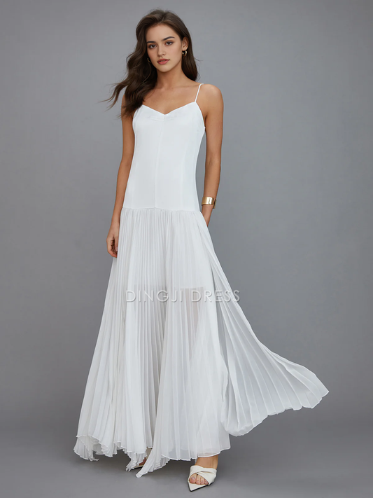 DingJiDress Party Dress Sheath/Column V Neck Spaghetti Strap Pleated Elegant Long Dress Hot Sale Prom Dress