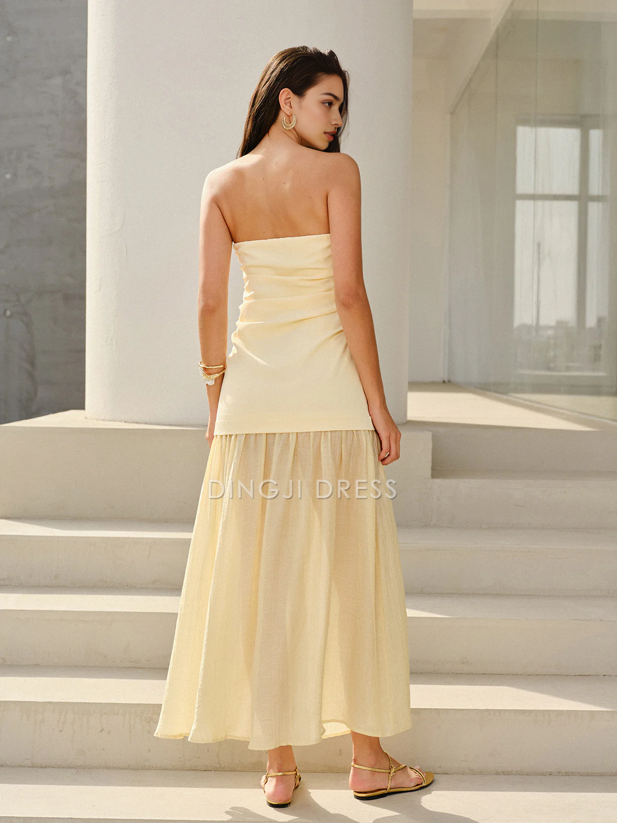 DingJiDress Party Dress Sheath Strapless Split Joint Ruched Elegant Hot Sale Prom Dress