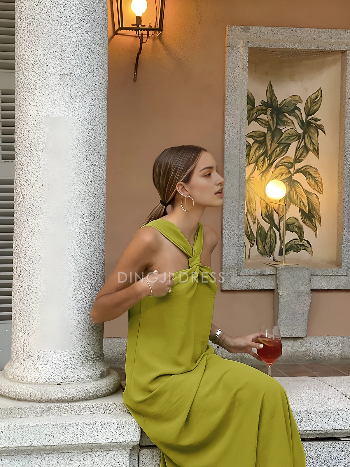 DingJiDress Party Dress Straight Cross Halter Sleeveless Split Fashion Simple Long Dress Hot Sale Prom Dress