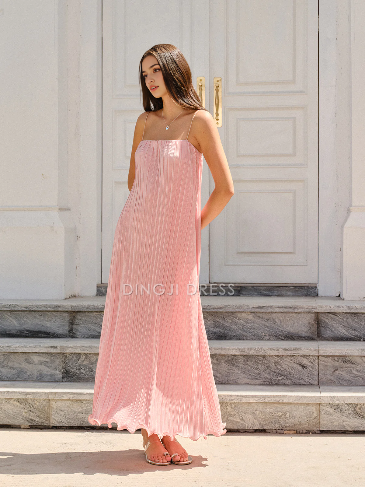 DingJiDress Party Dress Straight Dress Spaghetti Strapped Vertical Pleated Fashion Hot Sale Prom Dress