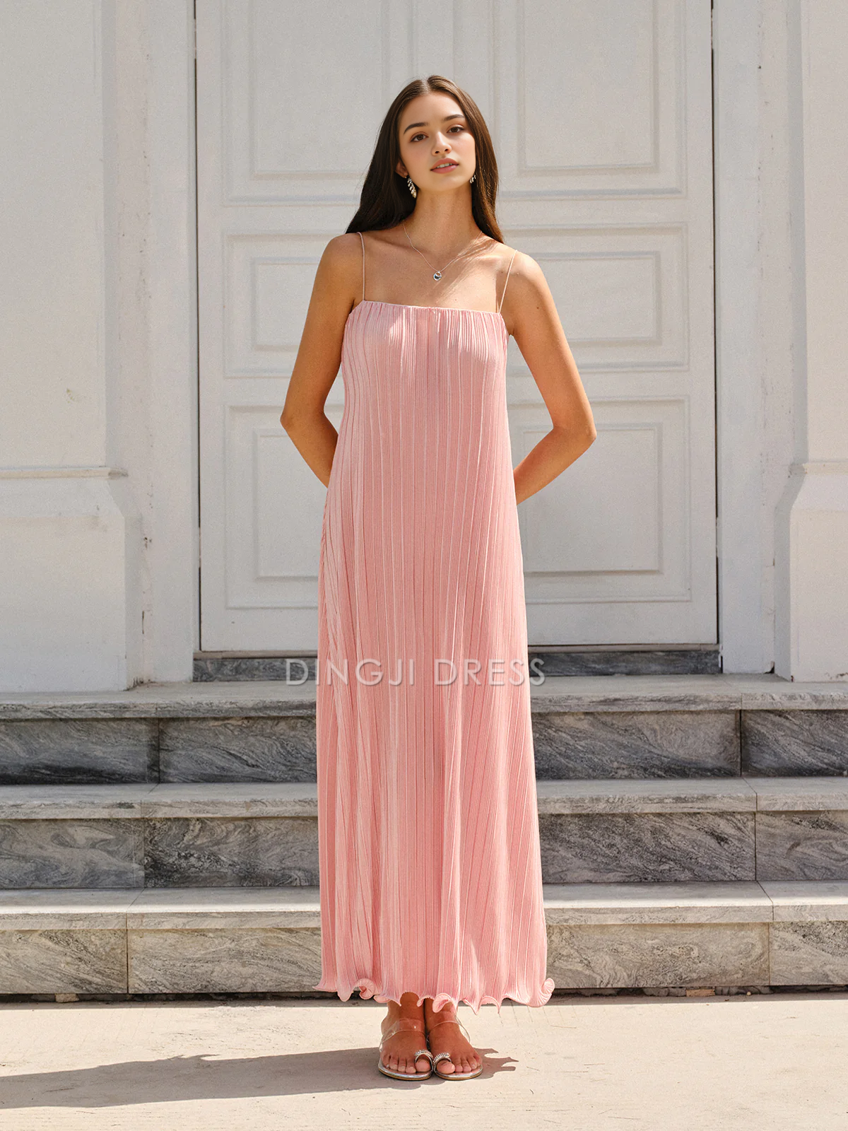 DingJiDress Party Dress Straight Dress Spaghetti Strapped Vertical Pleated Fashion Hot Sale Prom Dress