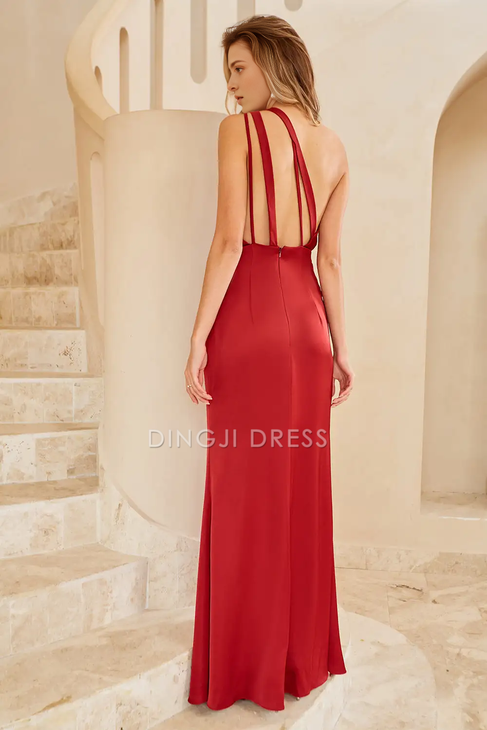 DingJiDress Sheath One Shoulder Pleated Backless Side Fork Charming Sexy Party Dress Hot Sale Prom Dress