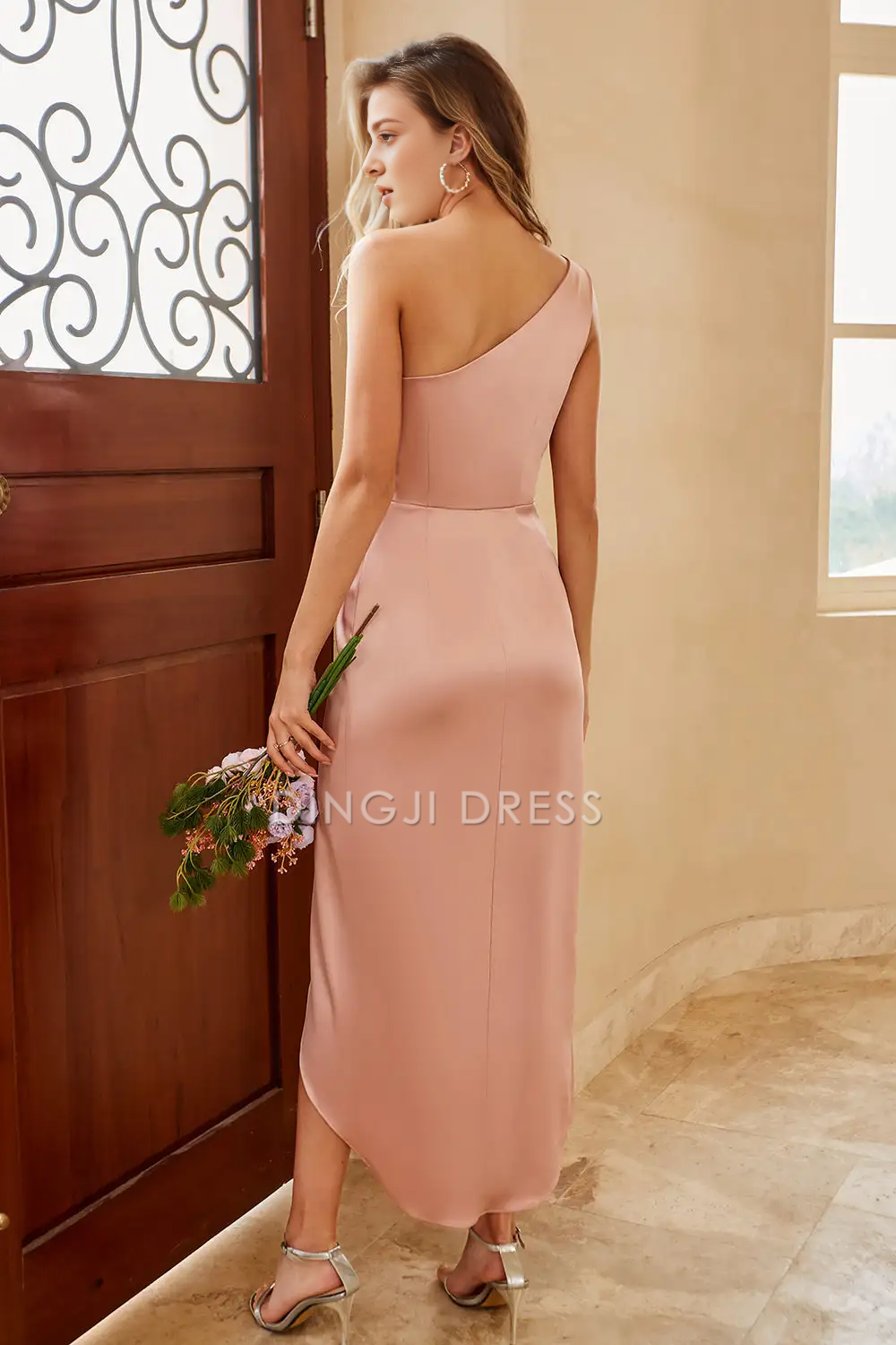 DingJiDress Sheath One Shoulder Pleated Elegant Simple Party Dress Hot Sale Prom Dress