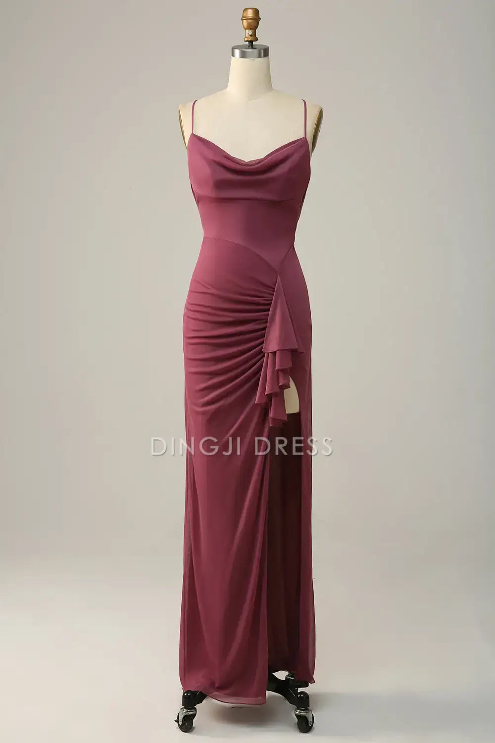 DingJiDress Sheath Spaghetti Straps Ruched Backless Cross Back Side Fork Fashion Party Dress Hot Sale Prom Dress