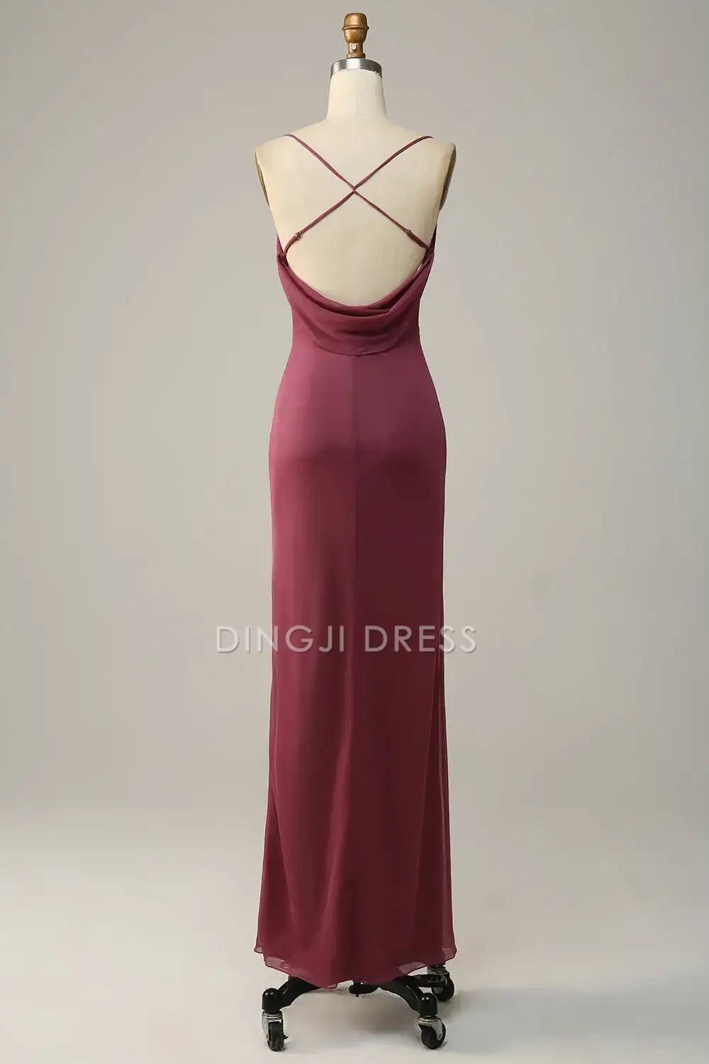 DingJiDress Sheath Spaghetti Straps Ruched Backless Cross Back Side Fork Fashion Party Dress Hot Sale Prom Dress