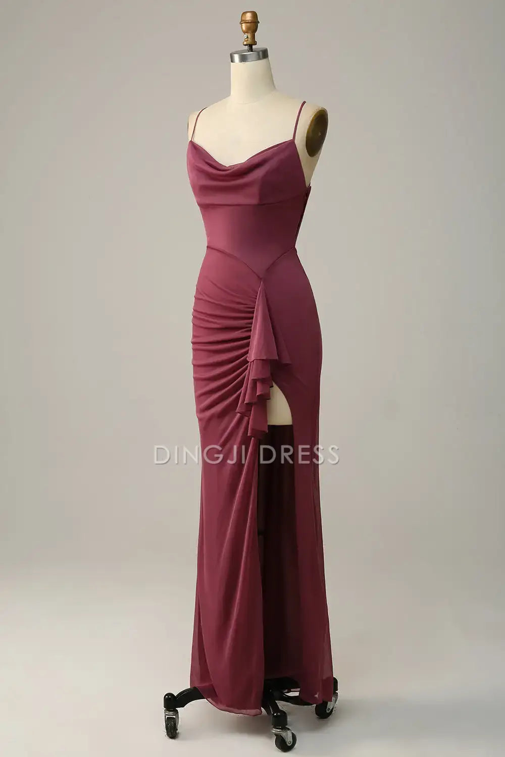 DingJiDress Sheath Spaghetti Straps Ruched Backless Cross Back Side Fork Fashion Party Dress Hot Sale Prom Dress