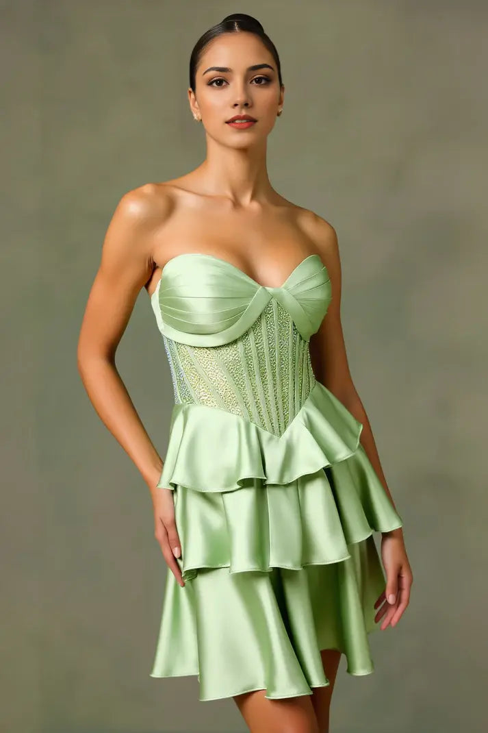 DingJiDress Shimmering A-Line Sweetheart Neck Strapless Sequins Bodice Tiered Ruched Dresses Exquisite Cocktail Dress New Hot Sale Homecoming Dress