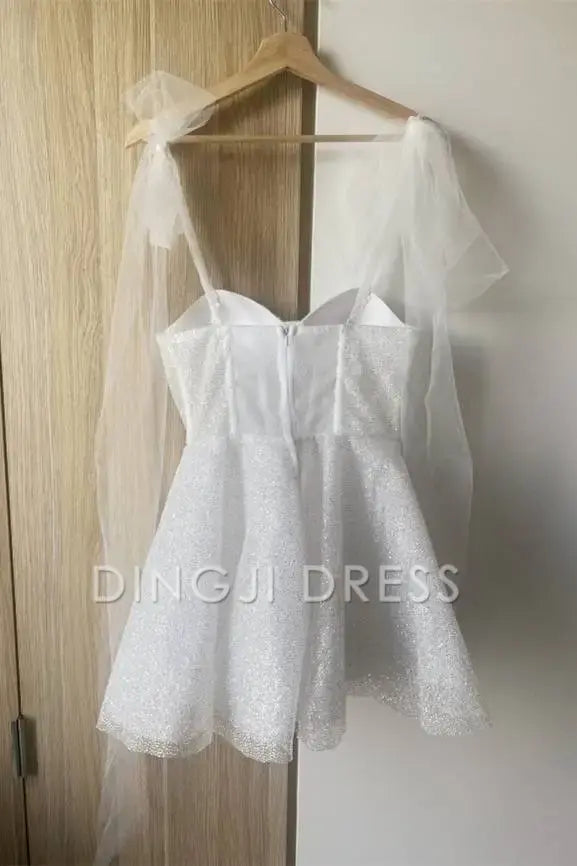 DingJiDress Short Dress A-Line Sweetheart Neckline Tie Shoulder Spraying Backless Sparkle Hot Sale Homecoming Dress