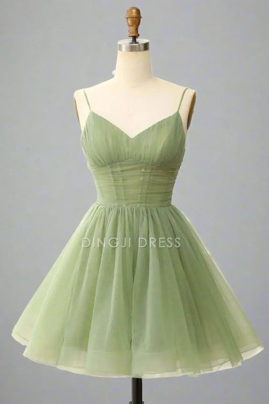 DingJiDress Short Dress Elegant A-Line V-Neck Spaghetti Strap Pleated Fashion Hot Sale Homecoming Dress