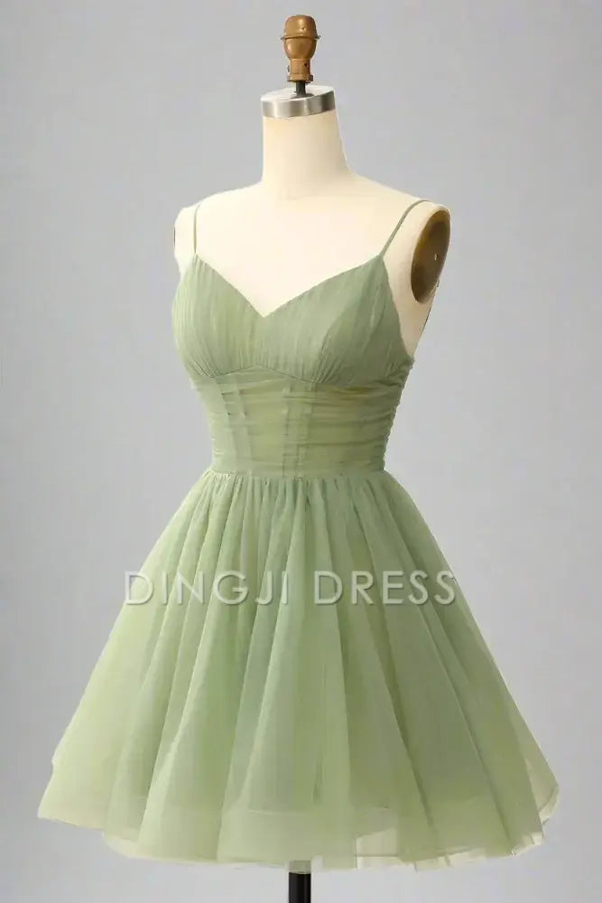 DingJiDress Short Dress Elegant A-Line V-Neck Spaghetti Strap Pleated Fashion Hot Sale Homecoming Dress