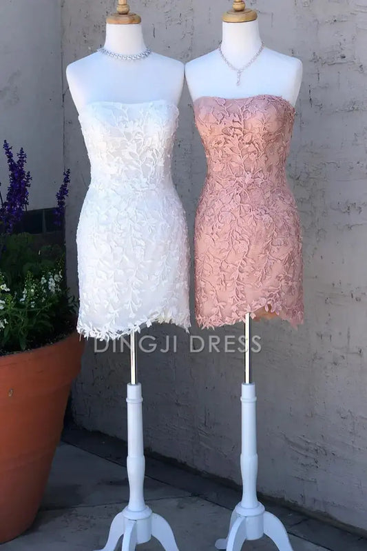 DingJiDress Short Dress Exquisite Sheath Strapless Lace Appliques Fashion Hot Sale Homecoming Dress