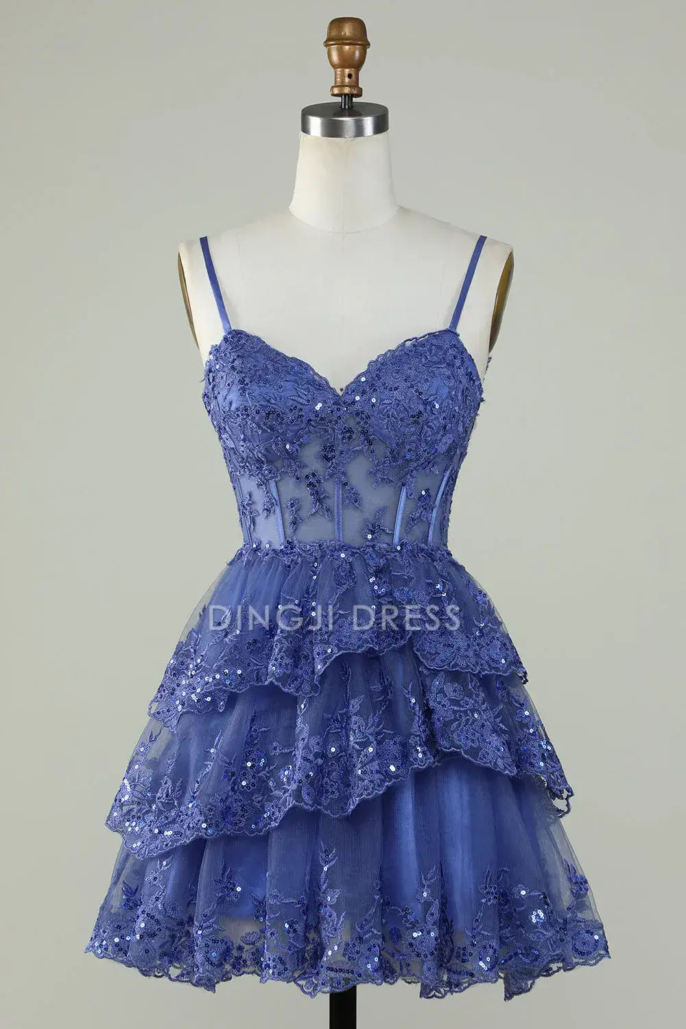 DingJiDress Short Dress Sparkle A Line Corset Sweetheart Neckline Spaghetti Strap Sequins Layered Ruched Exquisite Hot Sale Homecoming Dress