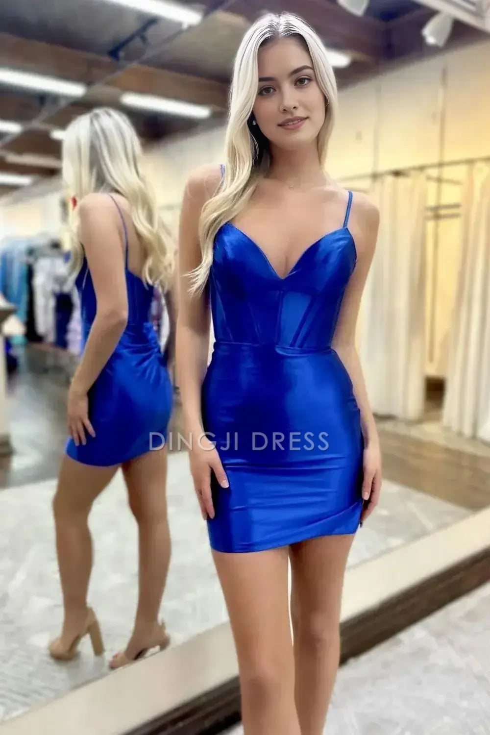 DingJiDress Short Evening Dress Bodycon V Neck Spaghetti Straps Elegant Simple Cocktail Dress Hot Sale Homecoming Dress
