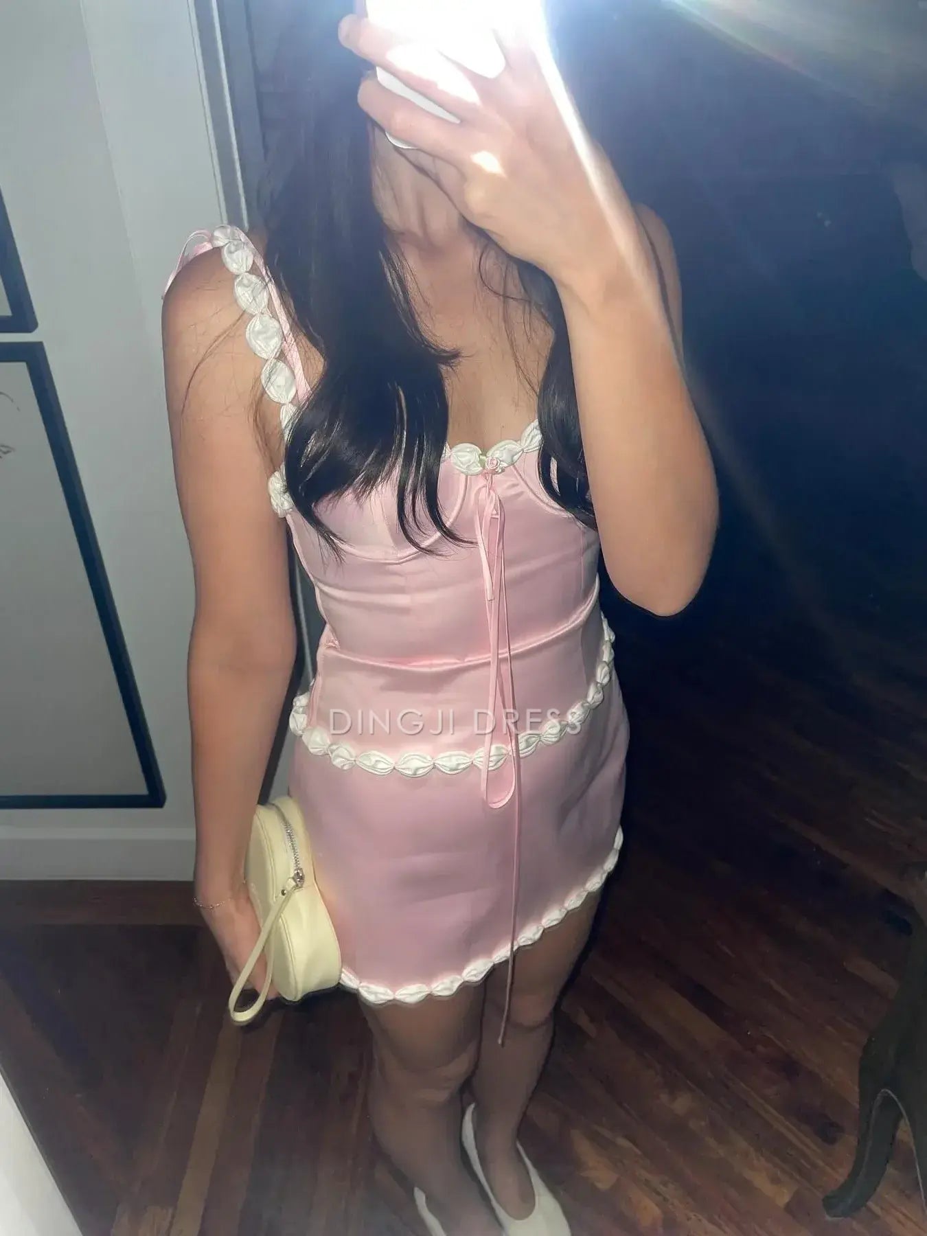 DingJiDress Short Evening Dress Cute Sheath Spaghetti Straps Sweetheart Neckline Pink With Appliques Unique Cocktail Dress Hot Sale Homecoming Dress