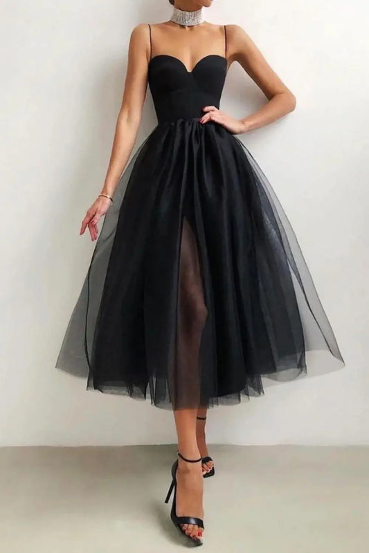 DingJiDress Short Evening Dress Elegant A-Line Sweetheart Neckline Spaghetti Straps Black Fashion Cocktail Dress Hot Sale Homecoming Dress