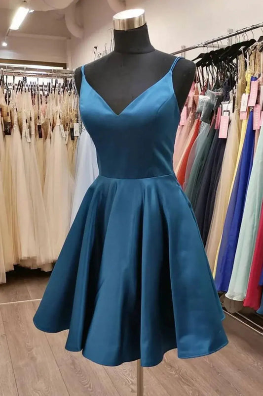 DingJiDress Short Evening Dress Elegant A-Line V-Neck Spaghetti Straps Ruched Simple Cocktail Dress Hot Sale Homecoming Dress