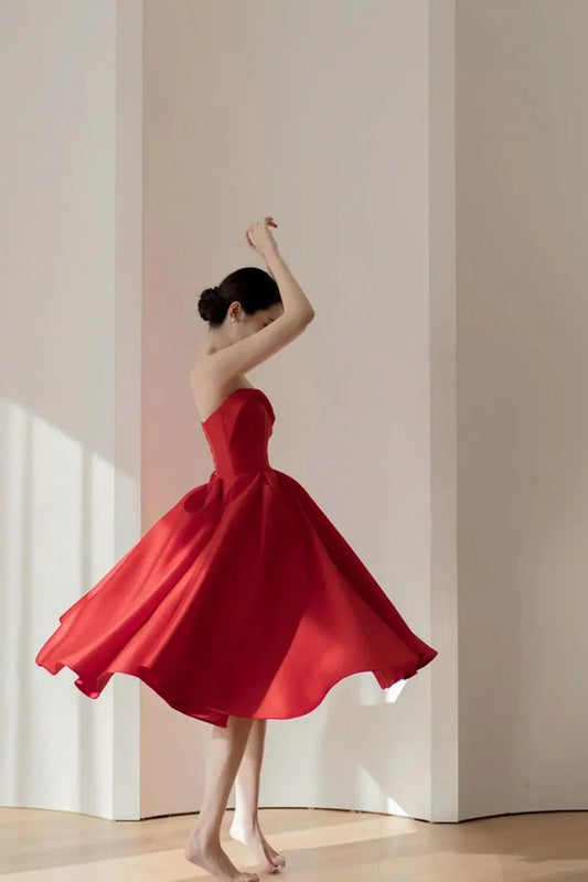 DingJiDress Short Evening Dress Elegant Red A-Line Strapless V Neck With Pleat Fashion Cocktail Dress Hot Sale Homecoming Dress