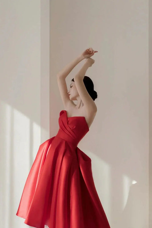 DingJiDress Short Evening Dress Elegant Red A-Line Strapless V Neck With Pleat Fashion Cocktail Dress Hot Sale Homecoming Dress