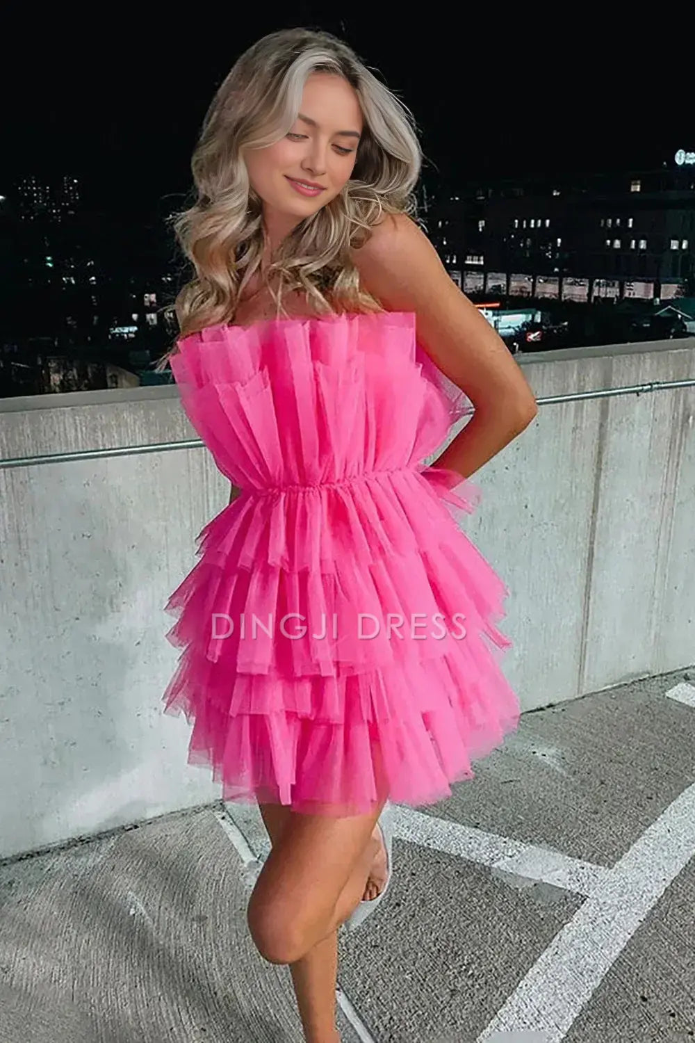 DingJiDress Short Evening Dress Unique A Line Strapless Pleated Layering Ruched Fashion Cocktail Dress Hot Sale Homecoming Dress