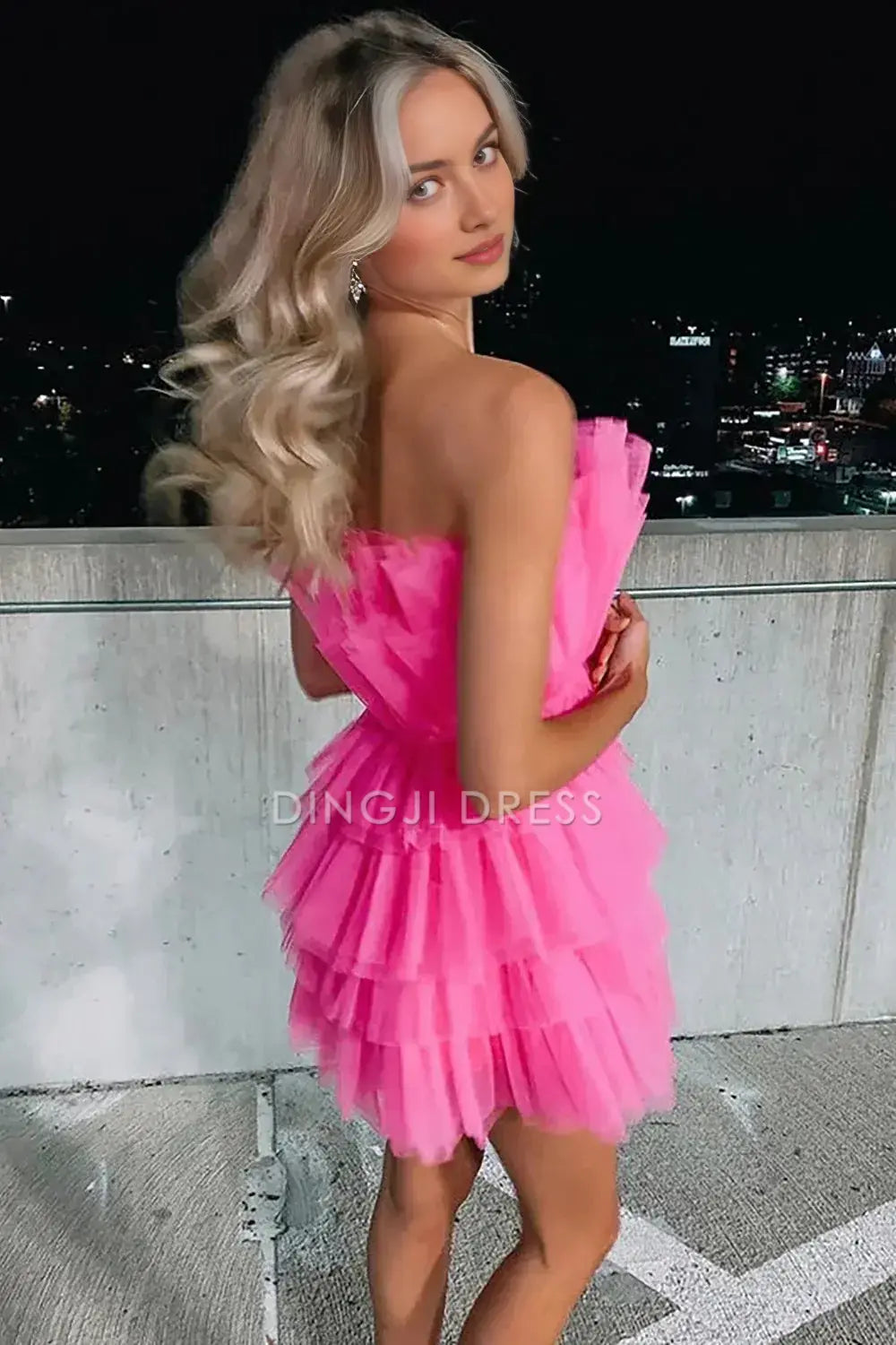 DingJiDress Short Evening Dress Unique A Line Strapless Pleated Layering Ruched Fashion Cocktail Dress Hot Sale Homecoming Dress