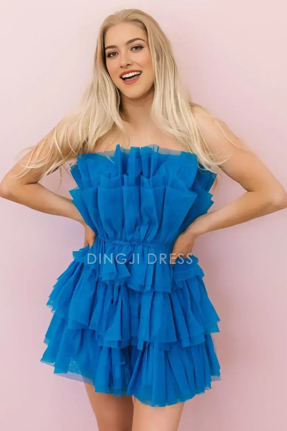 DingJiDress Short Evening Dress Unique A Line Strapless Pleated Layering Ruched Fashion Cocktail Dress Hot Sale Homecoming Dress