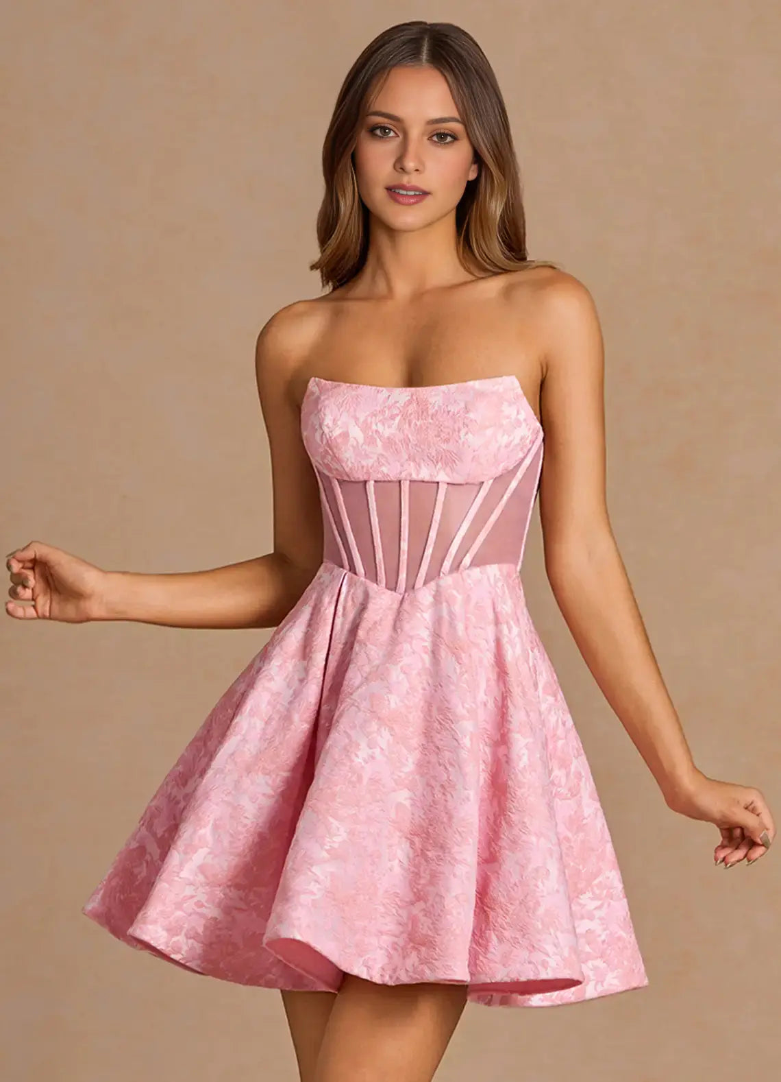 DingJiDress Short Prom Dress A Line Strapless Backless Jacquard Ruched Fashion Hot Sale Homecoming Dress