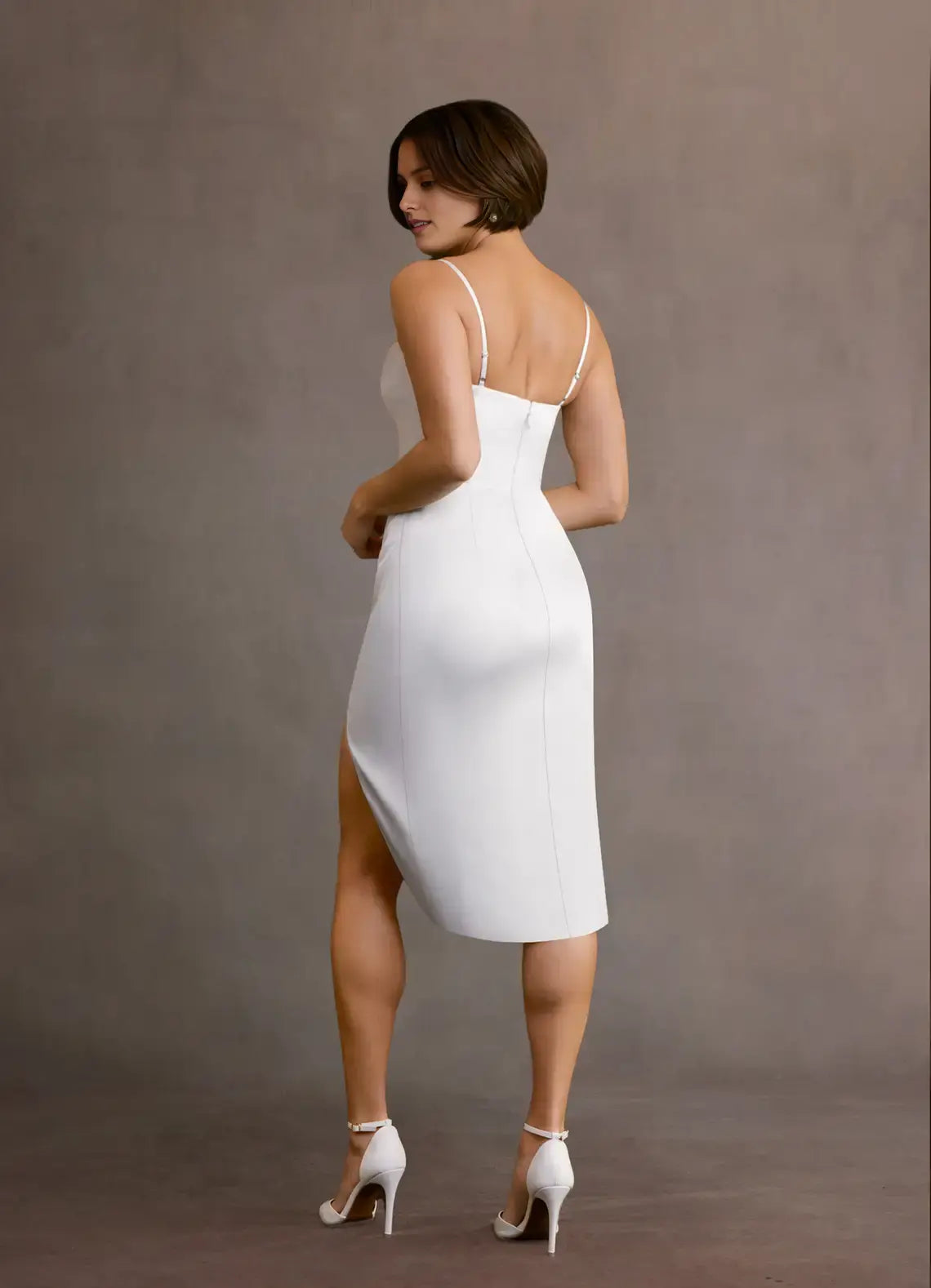 DingJiDress Short Prom Dress Elegant Sheath Cowl Neckline Spaghetti Strap Pleated Knee Length Midi Skirt Leg Slit Simple Hot Sale Homecoming Dress