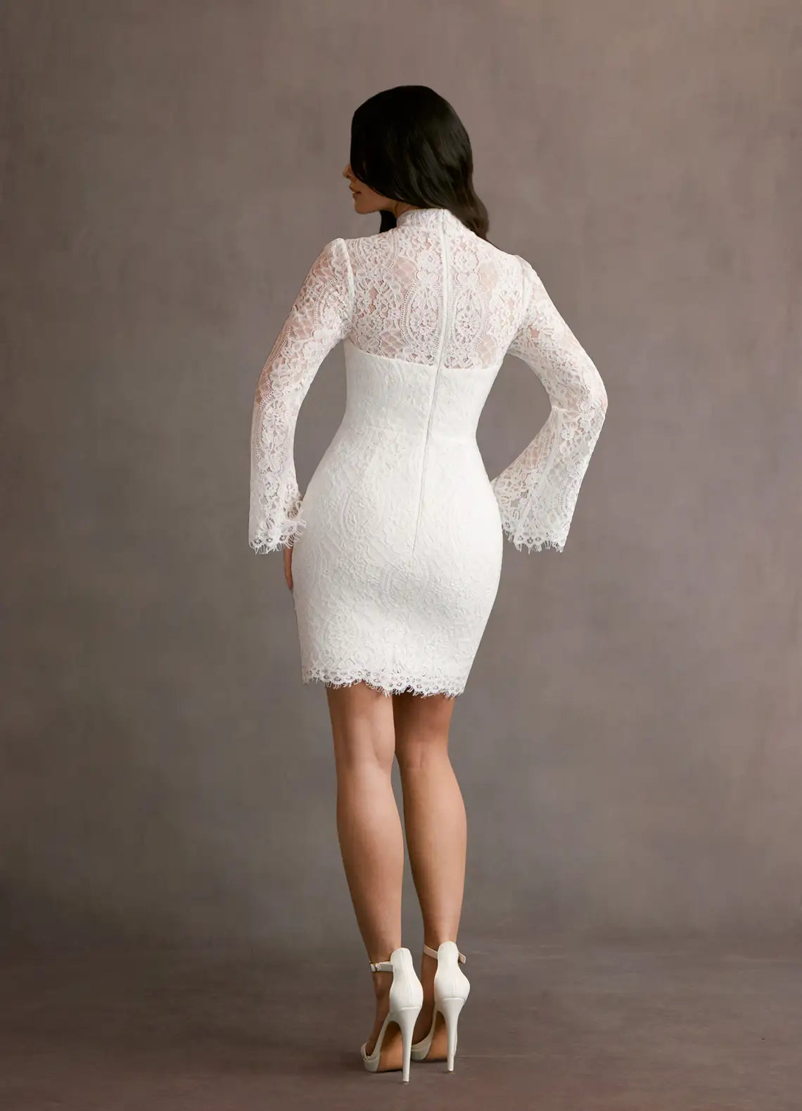 DingJiDress Short Prom Dress Lace Sheath High Collar Long Scalloped Sleeves Elegant Hot Sale Homecoming Dress