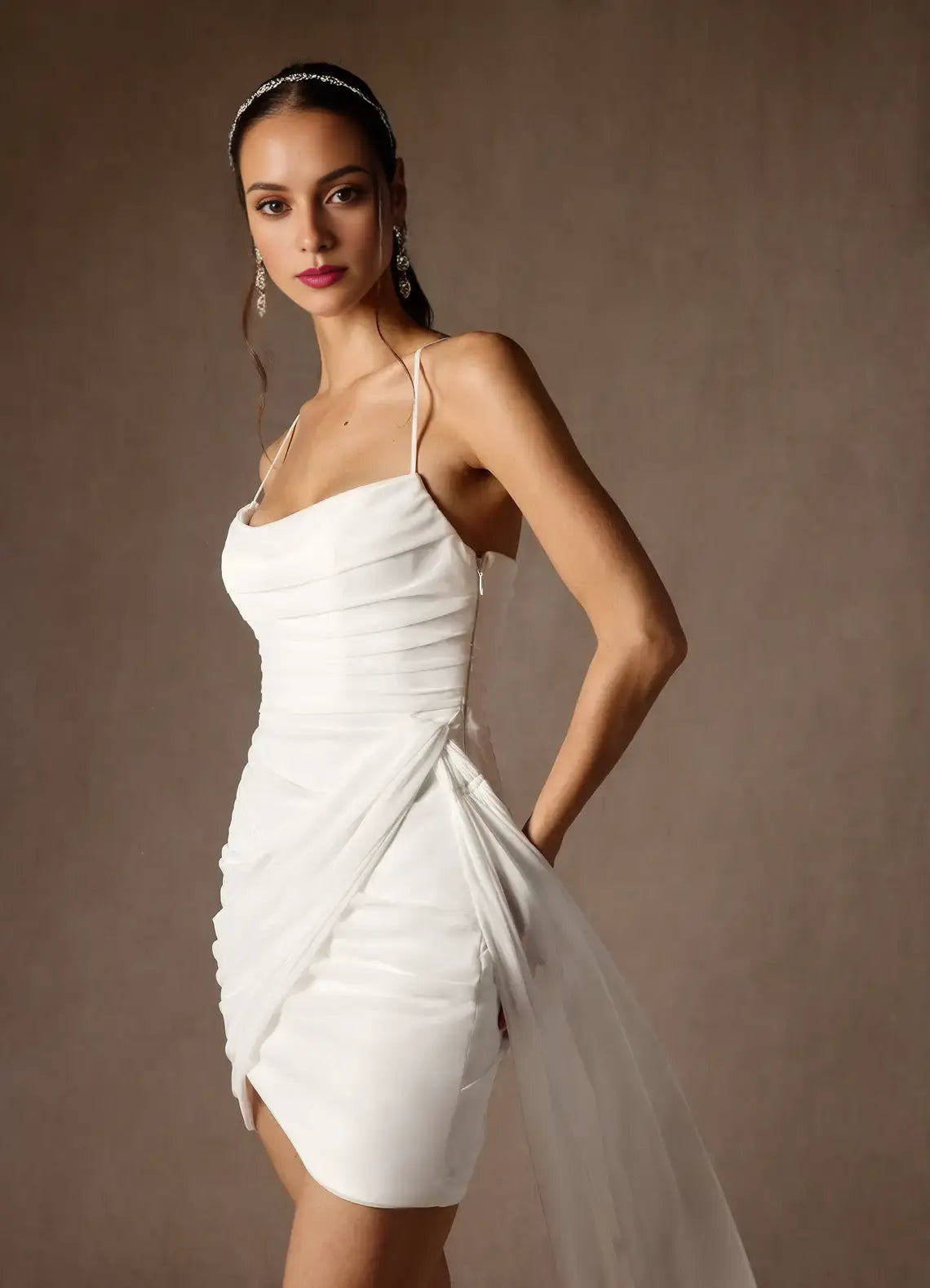 DingJiDress Short Prom Dress Sheath Cowl Neckline Spaghetti Strap Pleated Flutter Belt Fashion Hot Sale Homecoming Dress