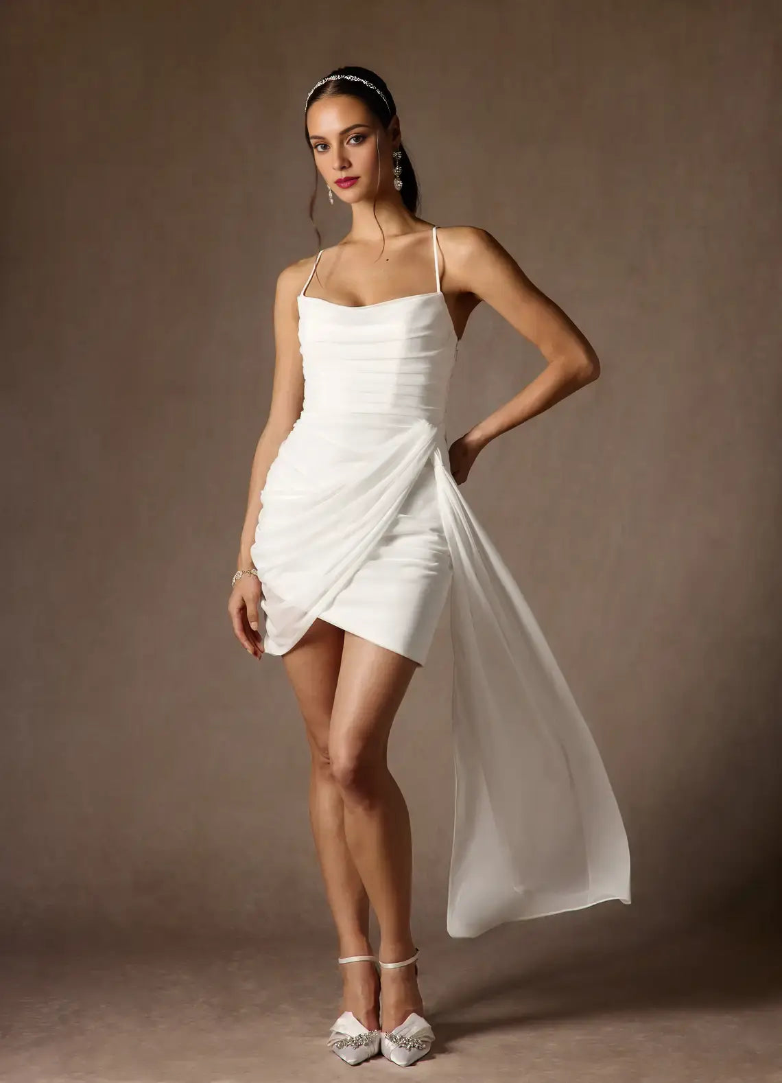 DingJiDress Short Prom Dress Sheath Cowl Neckline Spaghetti Strap Pleated Flutter Belt Fashion Hot Sale Homecoming Dress