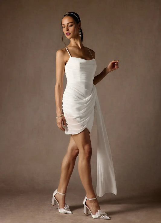 DingJiDress Short Prom Dress Sheath Cowl Neckline Spaghetti Strap Pleated Flutter Belt Fashion Hot Sale Homecoming Dress