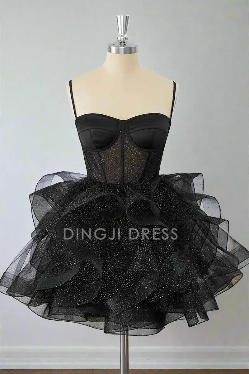DingJiDress Sparkle A-Line Spaghetti Strap Sweetheart Neckline Tiers Ruffle Sequin Hot Sale Homecoming Dress