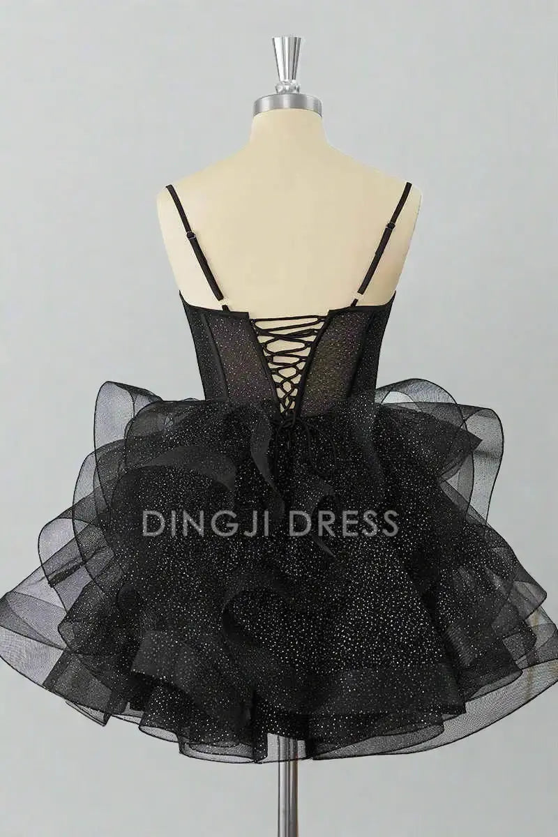 DingJiDress Sparkle A-Line Spaghetti Strap Sweetheart Neckline Tiers Ruffle Sequin Hot Sale Homecoming Dress