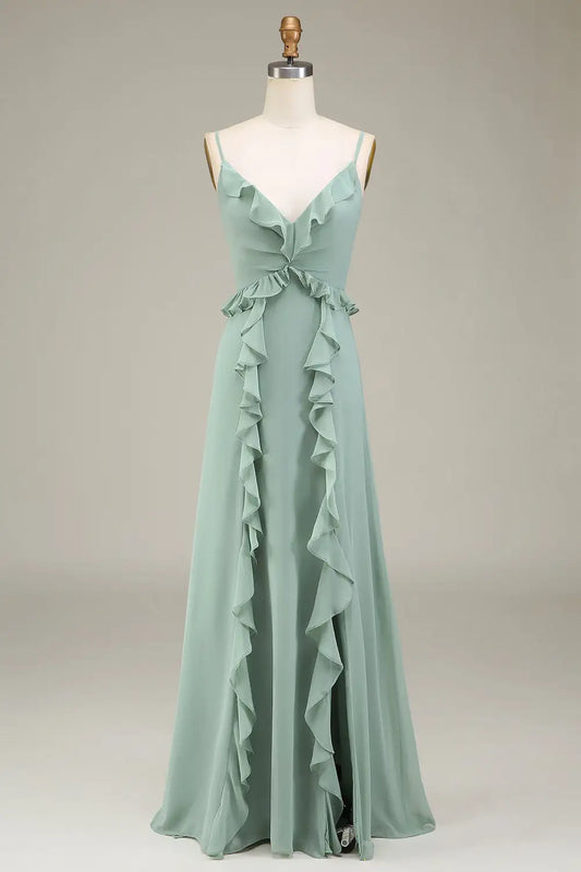 DingJiDress A-Line V-Neck Spaghetti Strap With Ruffles Elegant Party Dress Hot Sale Prom Dress