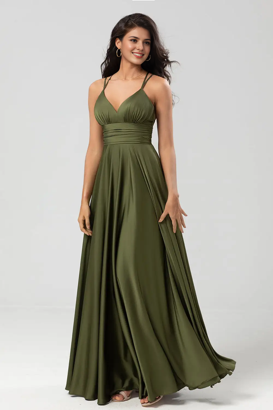 DingJiDress A Line V Neck Spaghetti Straps Backless With Pleated Elegant Party Dress Hot Sale Prom Dress