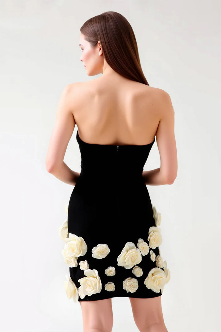 DingJiDress Exquisite Sheath Strapless Intricate 3D Flowers Romantic Cocktail Dress New Hot Sale Homecoming Dress