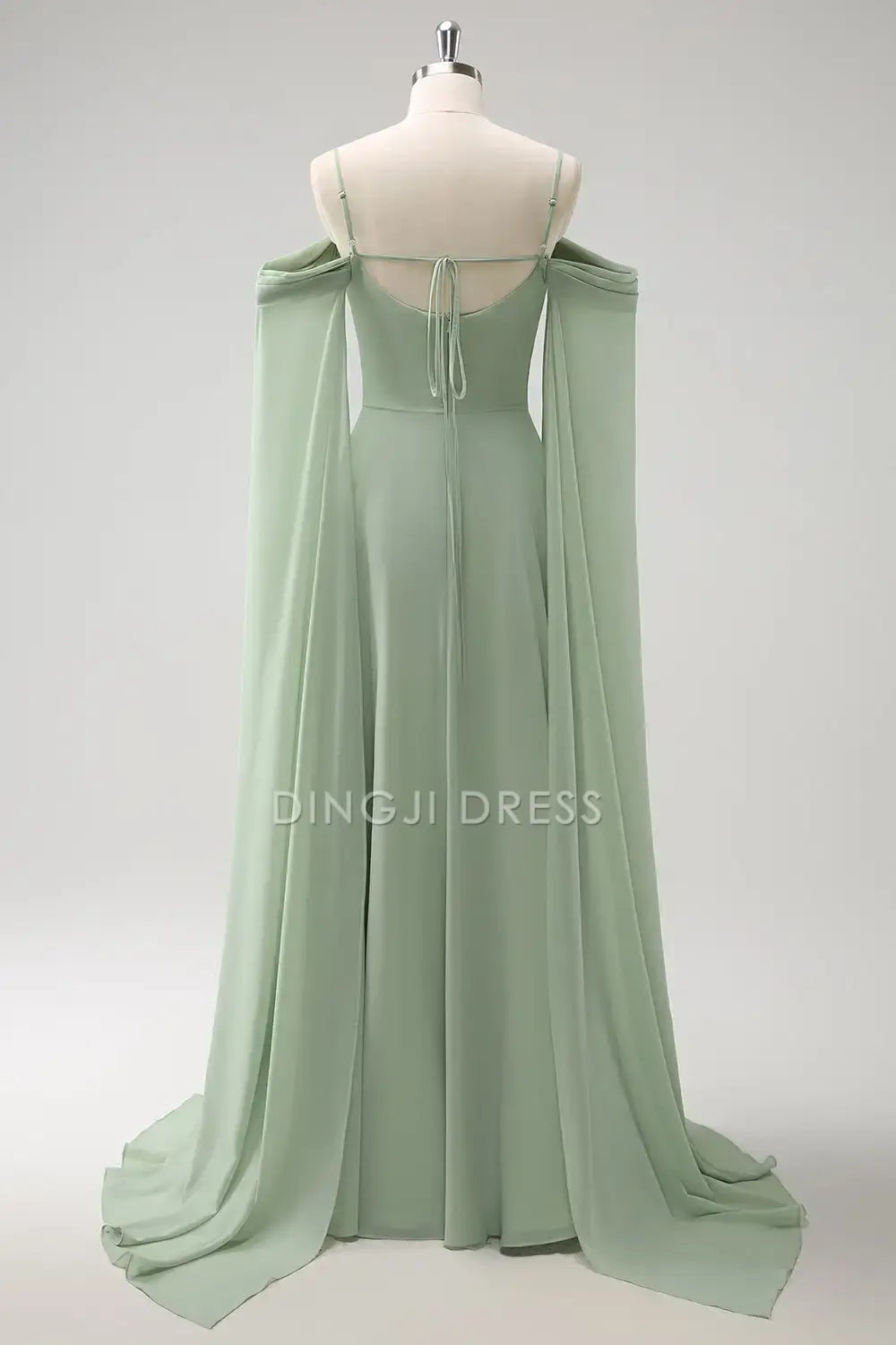 DingJiDress Hot Sale Prom Dress A-Line Spaghetti Strap Cold Shoulder Flutter Sleeves Fantastic Long Formal Dresses