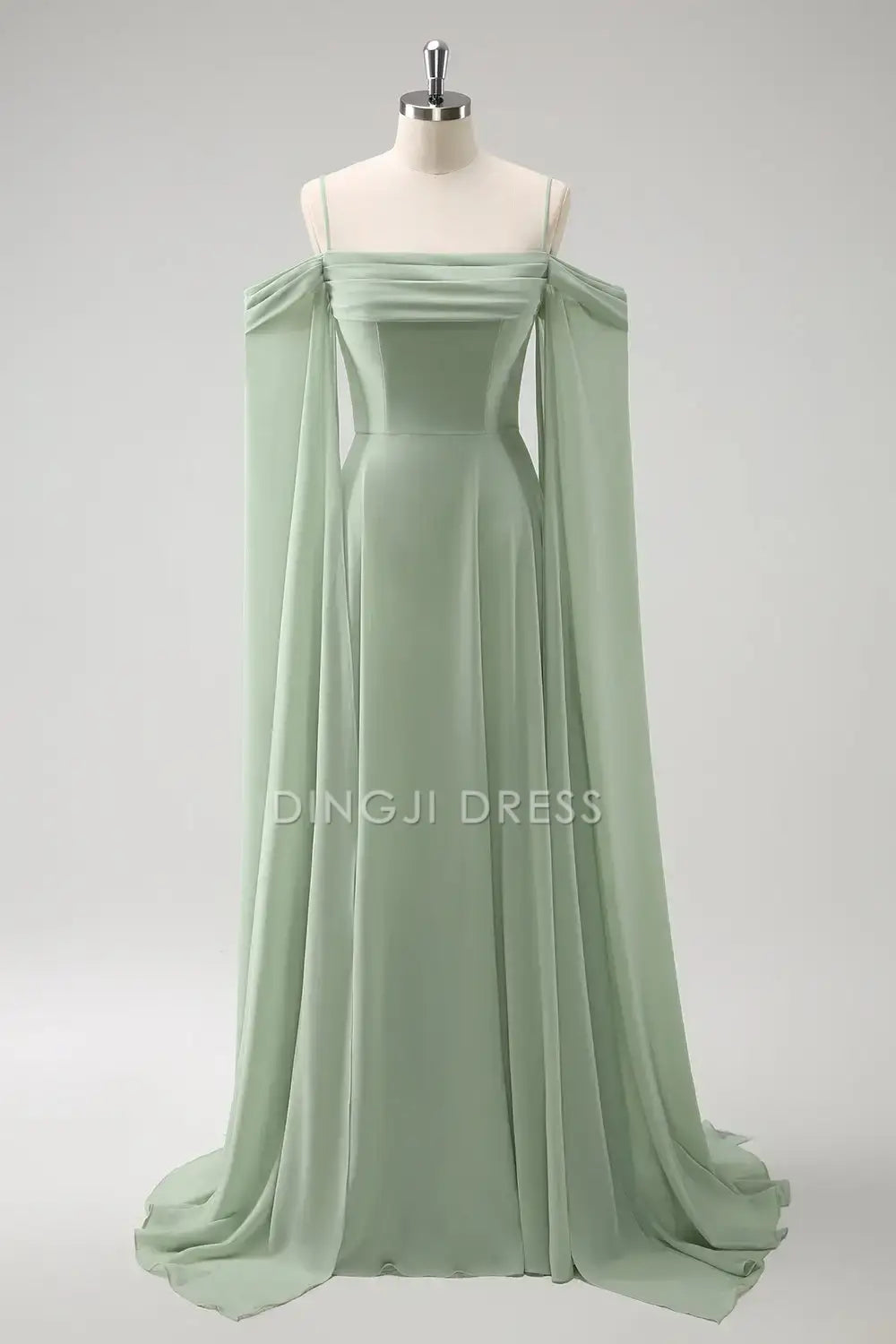 DingJiDress Hot Sale Prom Dress A-Line Spaghetti Strap Cold Shoulder Flutter Sleeves Fantastic Long Formal Dresses