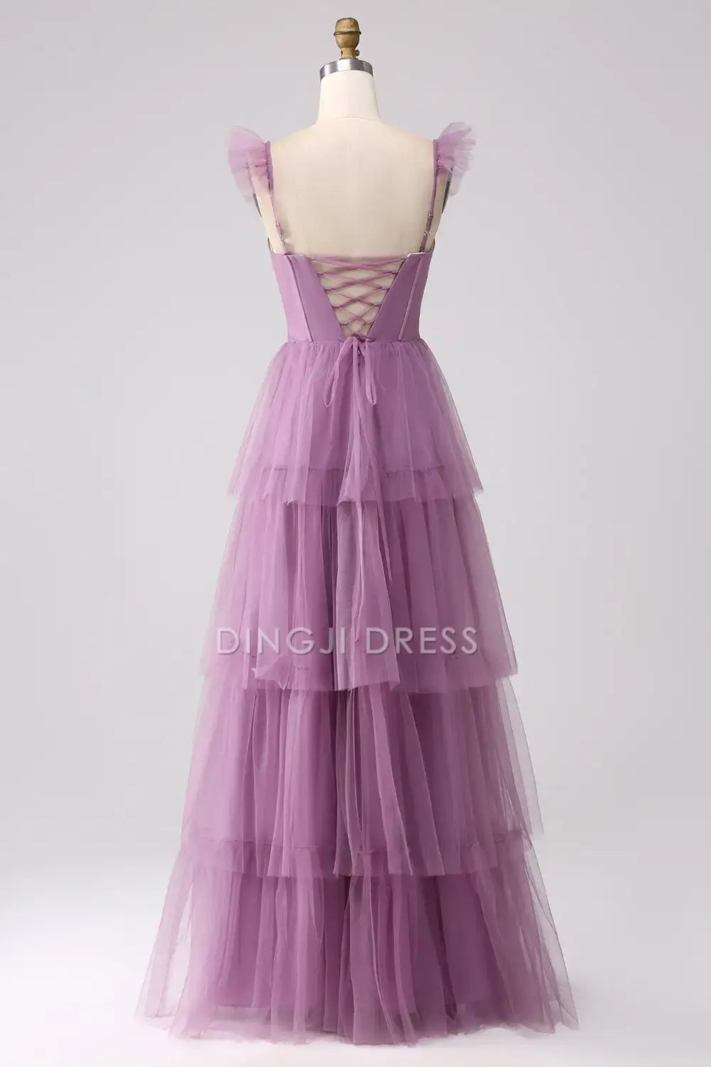 DingJiDress Hot Sale Prom Dress A-Line Spaghetti Strap Sweetheart Backless Tiered Ruched With Fork Exquisite Long Formal Dresses