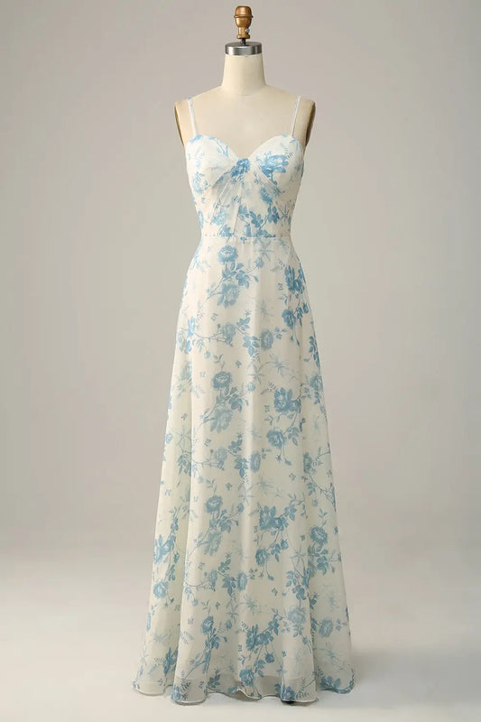 DingJiDress Hot Sale Prom Dress A Line Spaghetti Straps Sweetheart Backless Printing Exquisite Retro Long Formal Dresses