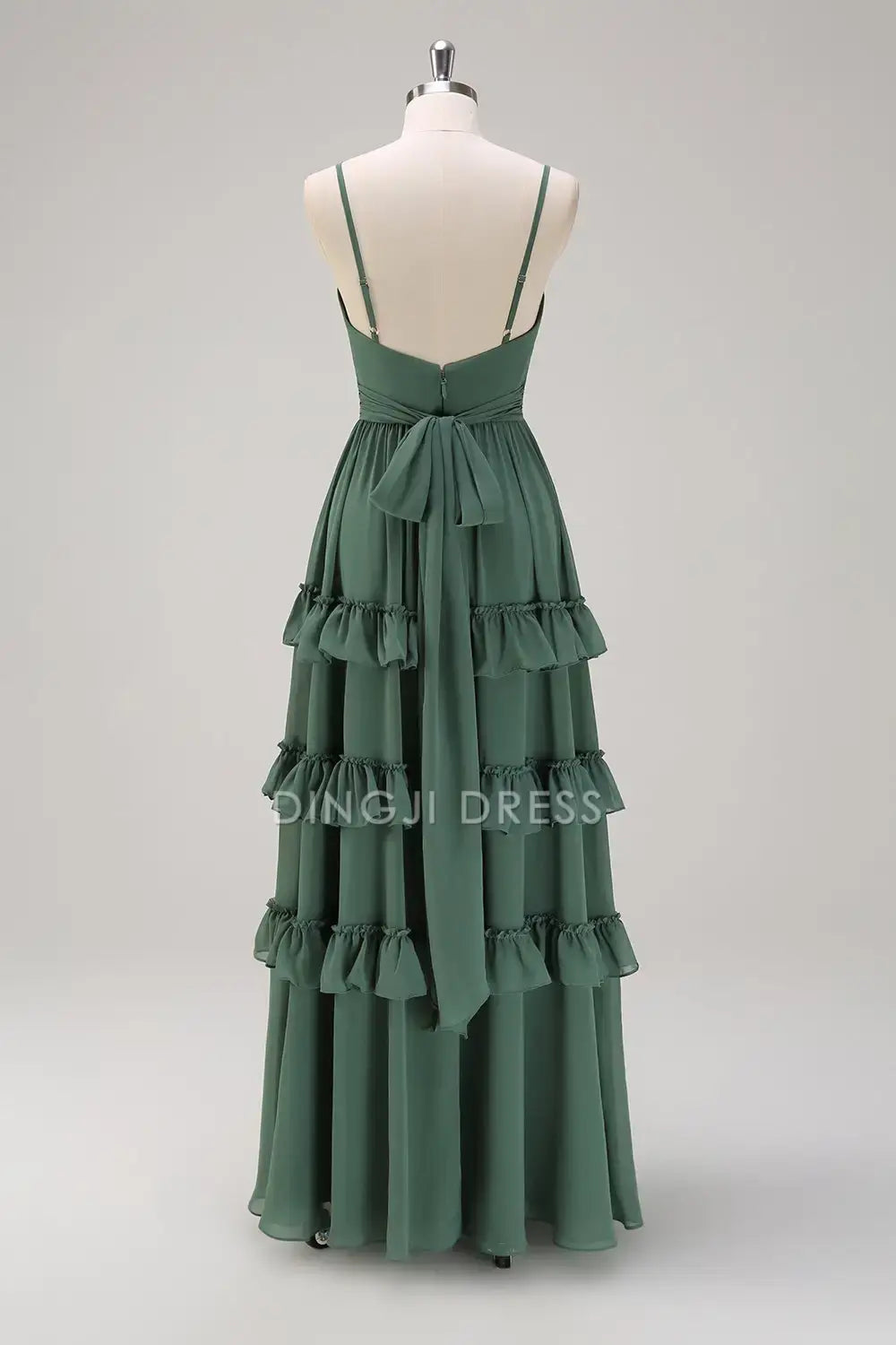 DingJiDress Hot Sale Prom Dress A Line V Neck Spaghetti Straps Backless Layering Ruffles Exquisite Long Formal Dresses